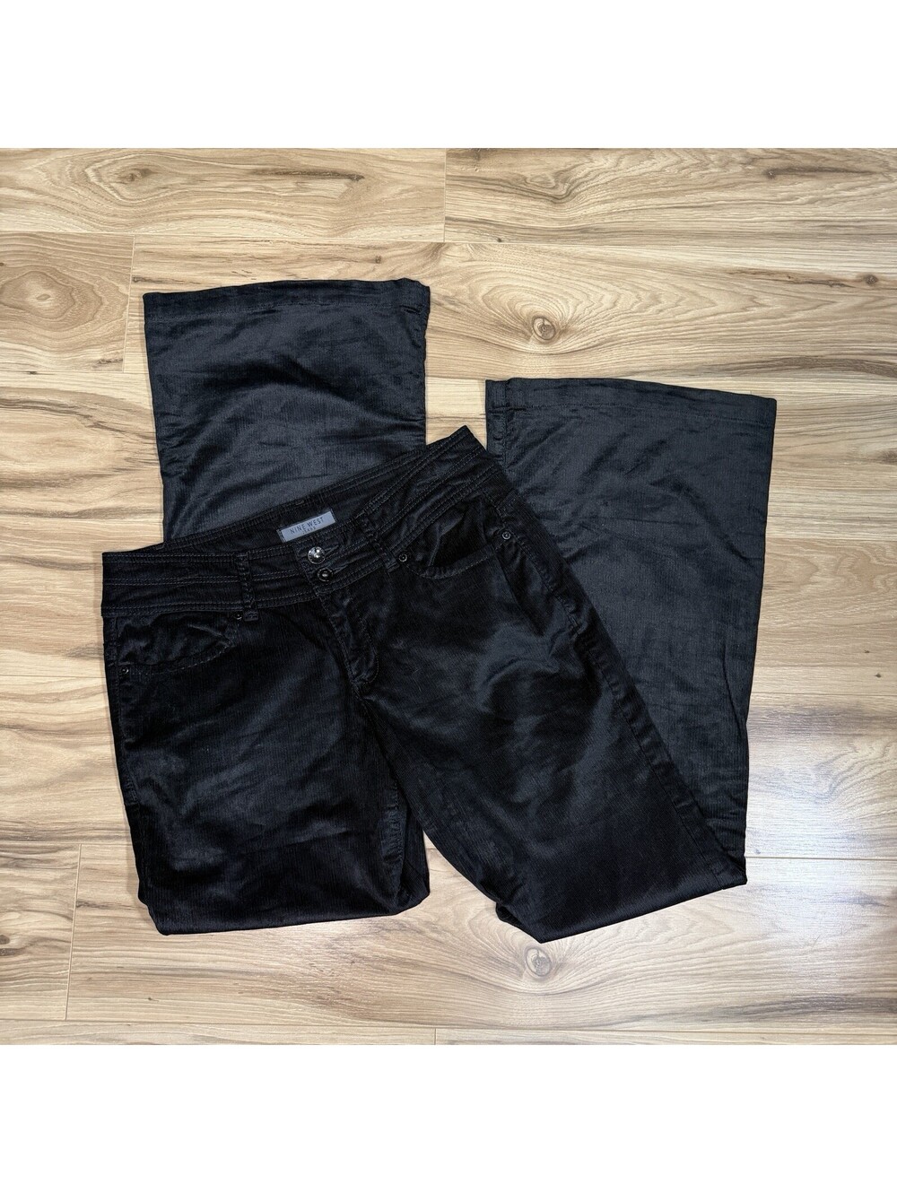 Nine West Black Corduroy Wide Flare Pants Size 6 Y2K Dark Academia Goth